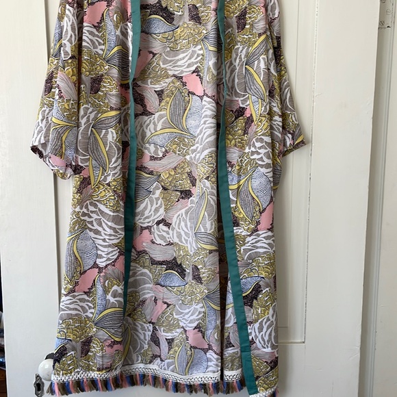 Hayden Pink, Blue, & Tan Kimono with Fringe Tassels - Picture 3 of 9